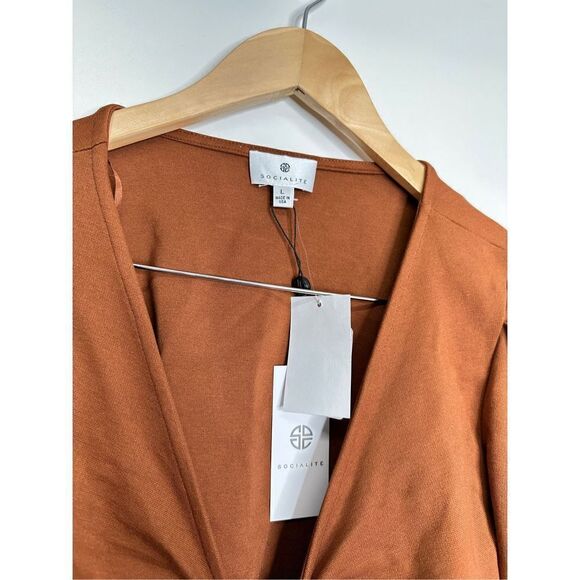 SocialiteâDress Womens Cut Out Puff Sleeve Bodycon Mini Brownâ Size LargeâNWT - Picture 5 of 6